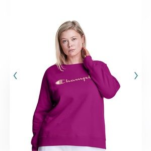 CHAMPION Women's Powerblend Fleece Crew in Venture Pink